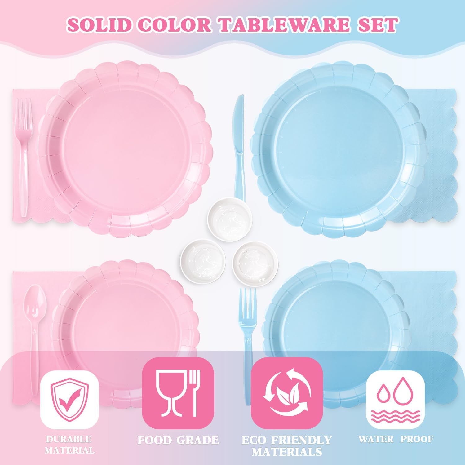 Vyntra 350 Pcs Pink and Blue Disposable Paper Plates and Napkins Set for 50, 9" Dinner Plates & 7" Dessert Plates, Tableware for Baby Shower, Gender Reveal, Birthday, Party