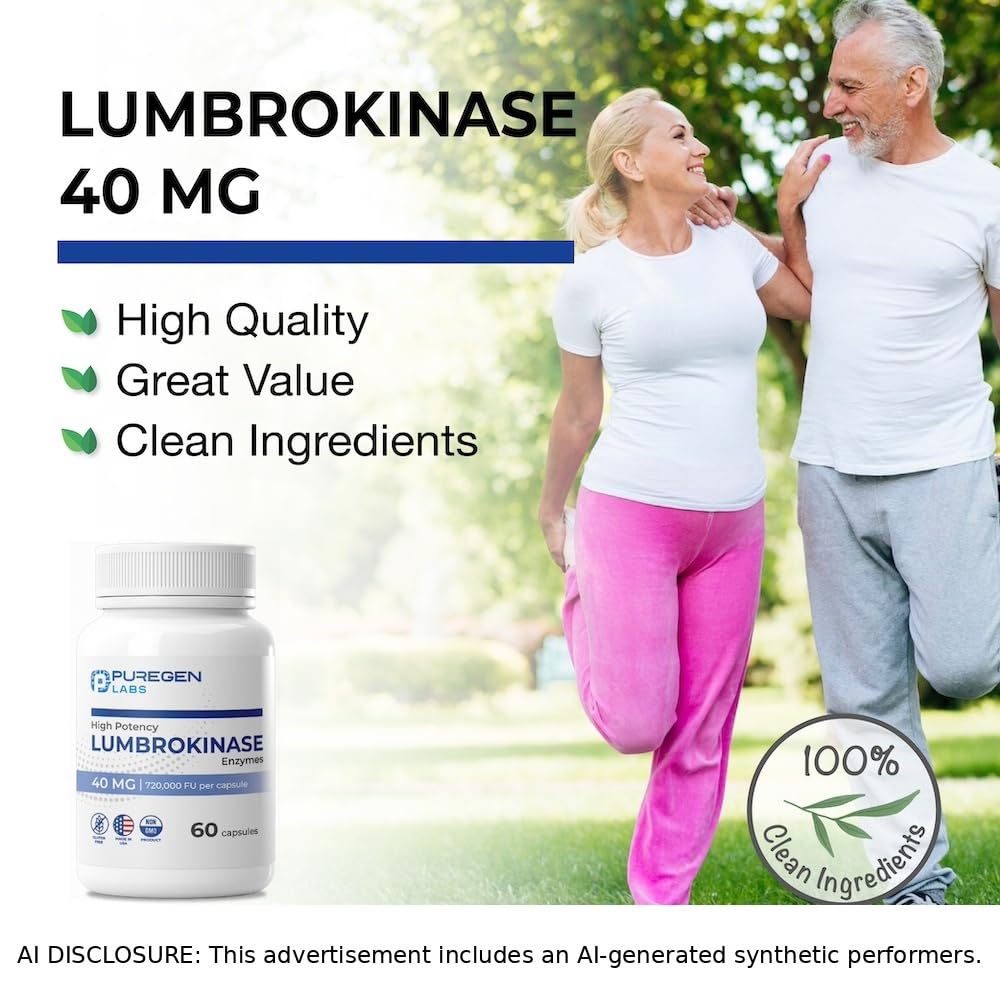 Puregen Labs Lumbrokinase 40mg per Capsule High Potency Supplement, 60 caps — Amazon image 5
