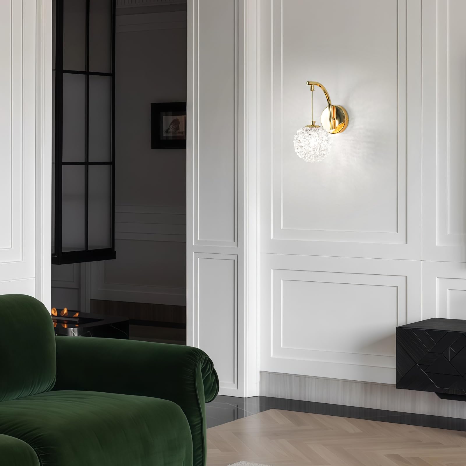 Applique Cristallo Oro Moderna, Applique da Comodino Piccola Romantica con Paralume Cristallo K9 e Corpo Ferro, Lampada da Parete Interno G9 per Soggiorno, Camera da Letto (Lampadina Esclusa)