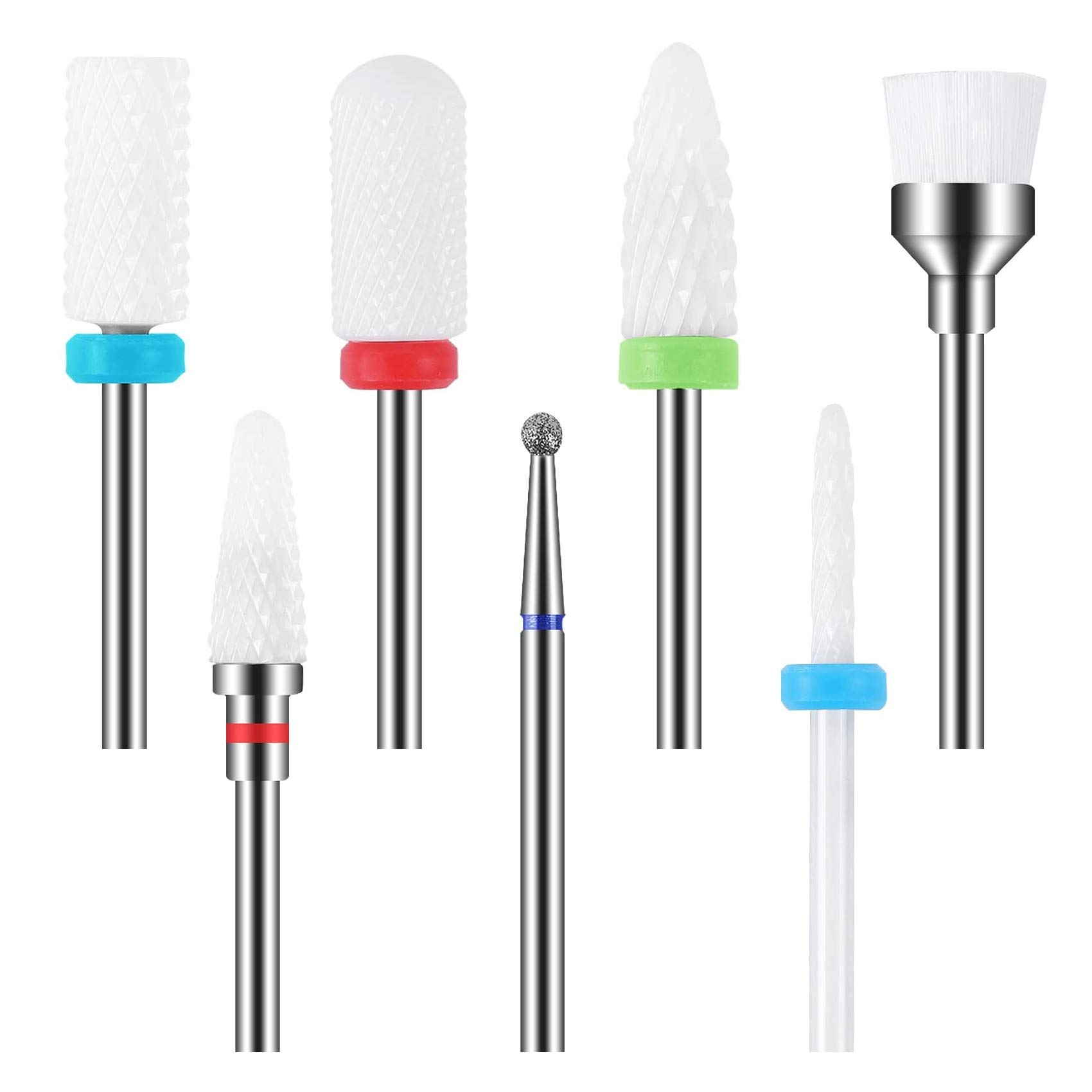 GeekerChip Ceramic Drill Bits,Set of 7 Ceramic Drill Bits for Removing Nail Polish and Gel,for Nails,for Manicure,Pedicure, Salon,Home Use