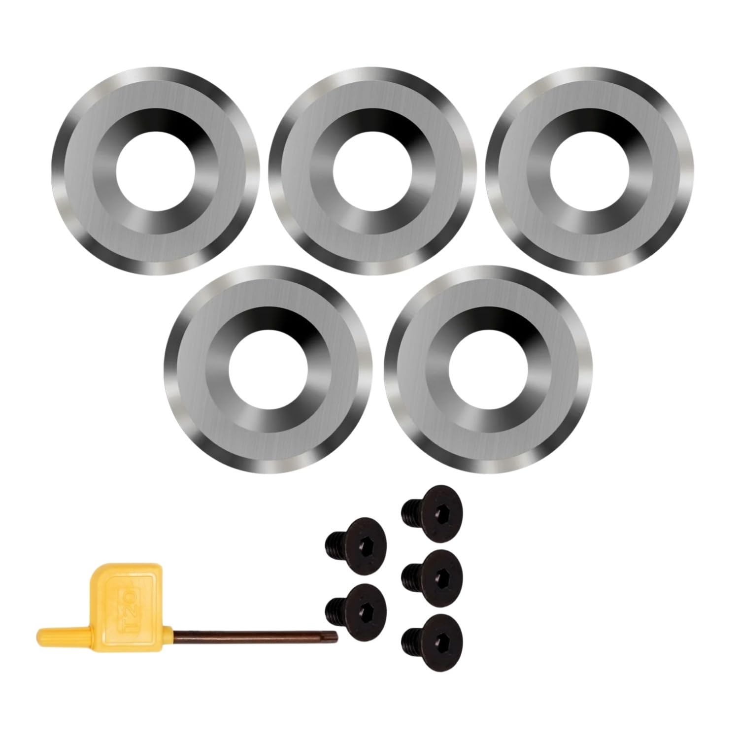 1 Set Negative Rake Carbide Inserts Blade 16mm, Replacement Woodturning Round Cutters with Spanner Screws Kit