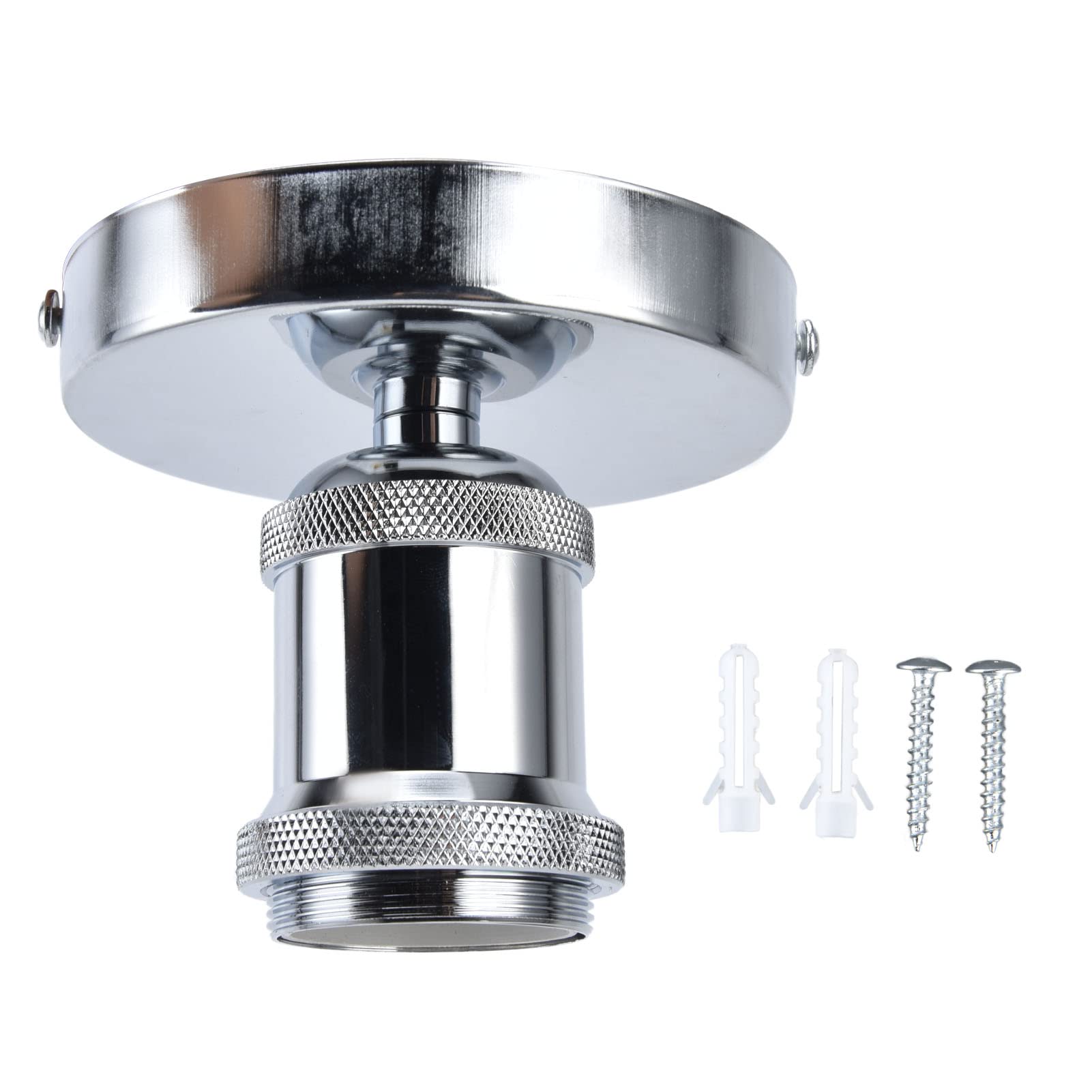 equlup Vintage Lamp Socket, Vintage E26 E27 Industrial Table Lamp Base 85x100mm/3.3x3.9in Ceiling Lamp Holder Stand for Kitchen Bedroom Living Room (Silver)
