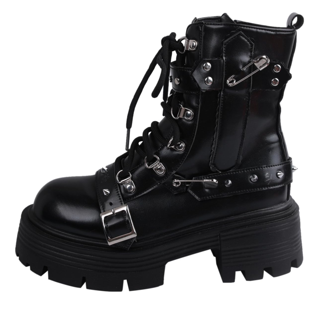 Platform Goth Boots for Women Black Rivets Wedge Booties High Heel Zipper Emo Lace Up Rave Shoes Combat