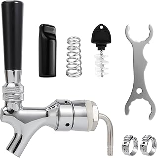 MRbrew Beer Shank Faucet with 1/4'' Barb Fitting, Kegerator Tower Beer Tap Parts - Stainless Core Tap & Hose Clamp, Kegerator Replacement Kit for 3/16'' Liquid Line Homebrew Draft Beer Tower Dispenser