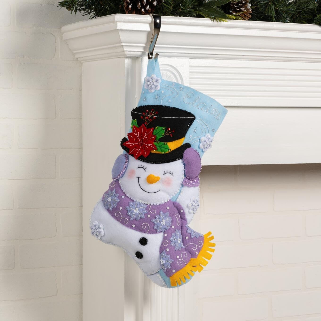 Bucilla, Jolly Top Hat, Felt Applique 18" Stocking Making Kit, Perfect for DIY Arts and Crafts, 89615E