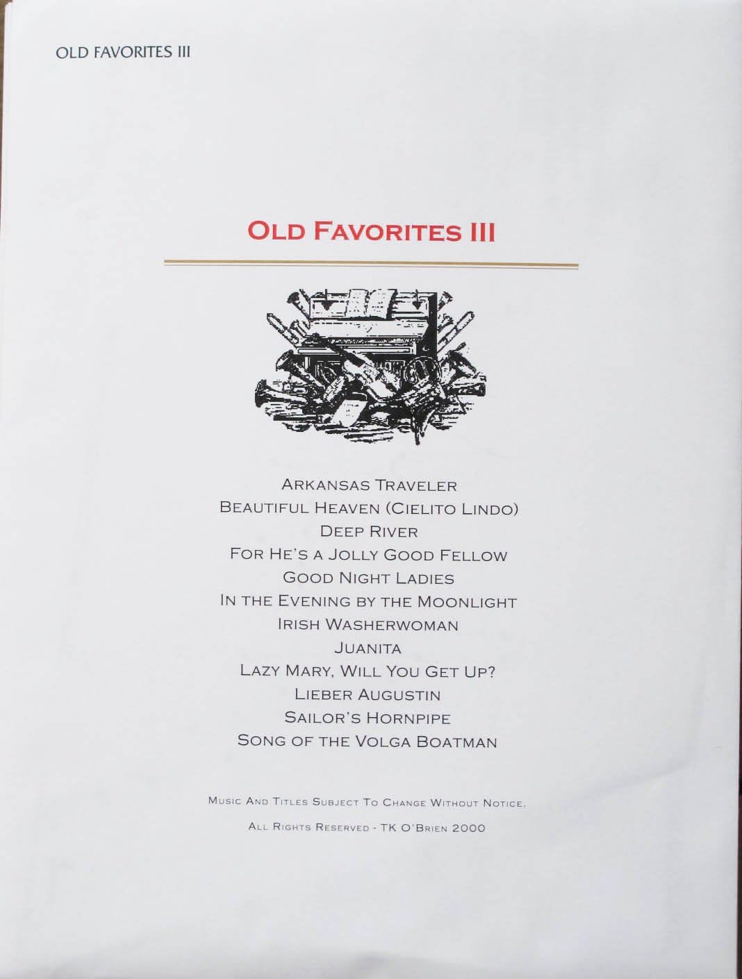 Old Favorites III Music Pack for TK O'Briens Lap Harp