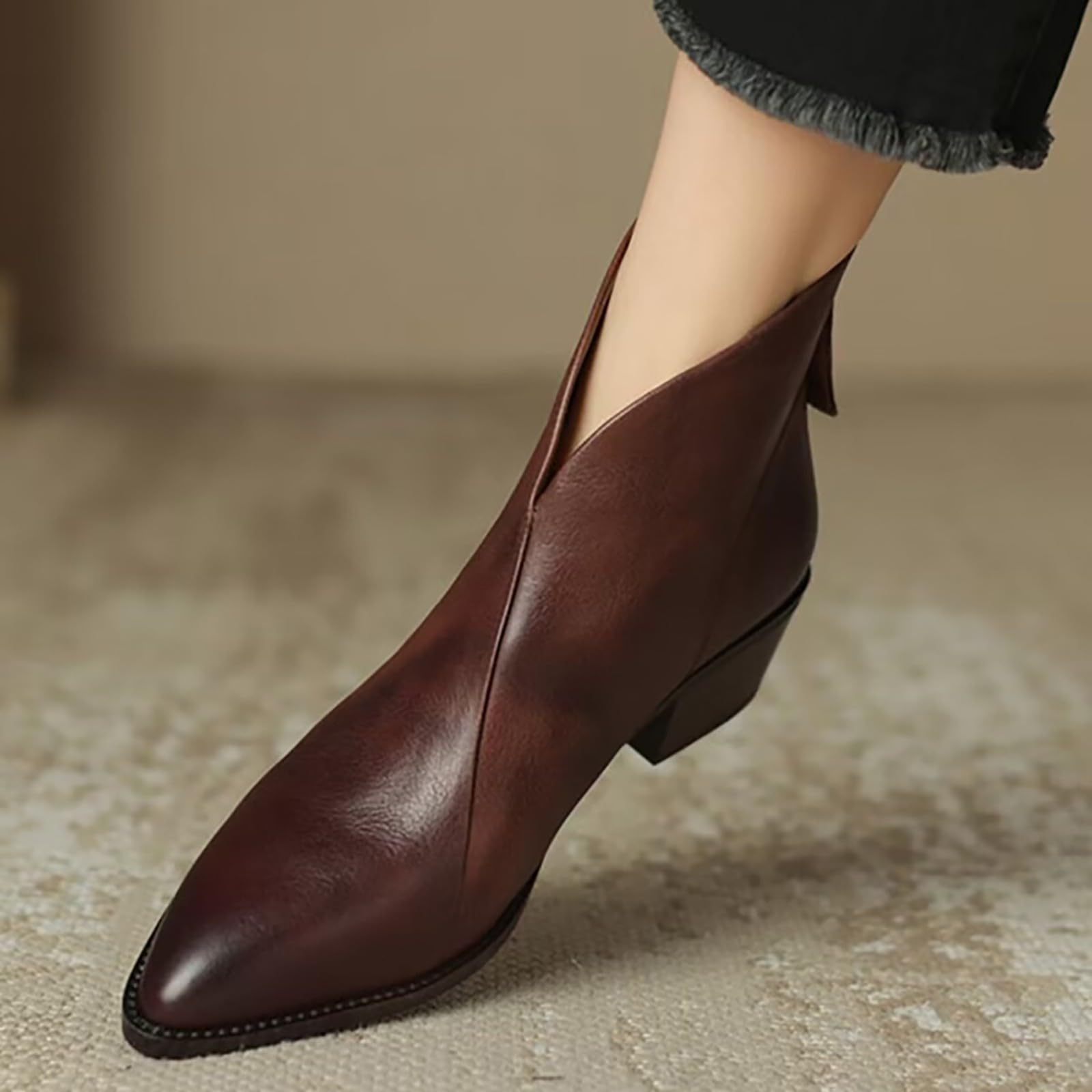Bottines Chelsea élégantes pour femme - Semelle en cuir vintage - Bottes en dentelle - Bottes en daim - Bottes à talon bloc - Bottes courtes - Bottes d'équitation