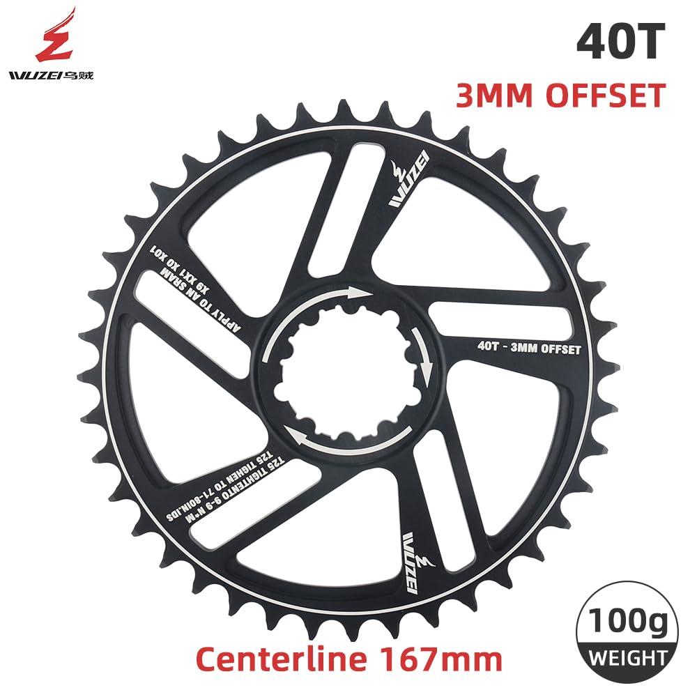 KTKEET GXP Chainring 1/3/6mm Offset Direct Mounted Mountain Bike Chainring 30/32/34/36/38/40/42T Narrow Wide Chainring for SRAM X9 XX1 XO XO1 GXP Crankset (3mm Offset 40T)