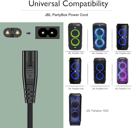 Miniatura 2 de Cable de alimentación de CA de 10 pies para JBL Xtreme (extremo), JBL PartyBox 100 110 200 300 310 710 1000 Altavoz Bluetooth On-The-Go para llevar,