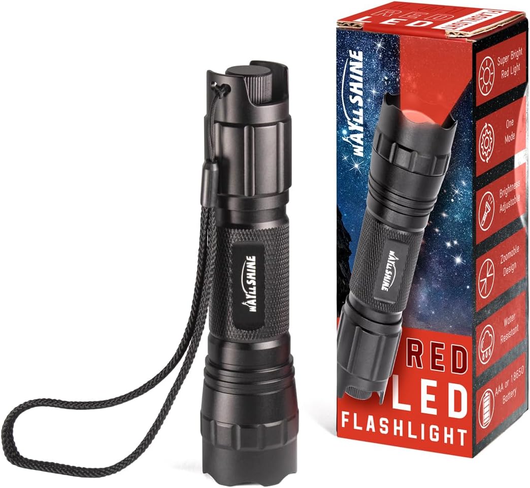 Stepless Dimming Red Light Flashlight, 620nm-630nm High Purity, Adjustable Brightness and Focus for Night Observation, Astronomy, Aviation