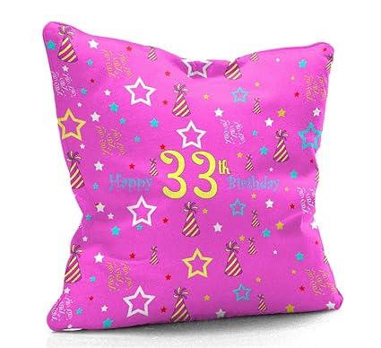 DreamVio Happy 33rd Birthday Cushion,Pillow for Gifting on Birthday's of Brother,Sister,Husband,Wife,Spouse,Parents,Father,Mother Color : Magenta (12 x 12 inch)