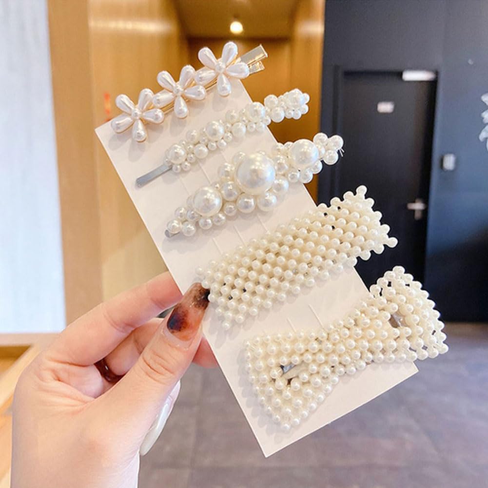 Pearl Hair Clips, 5 Pcs Handmade Fashion Pearl Hair Accessories, Party Wedding Daily Hair Clips, Gifts for Women Girls - Image 2
