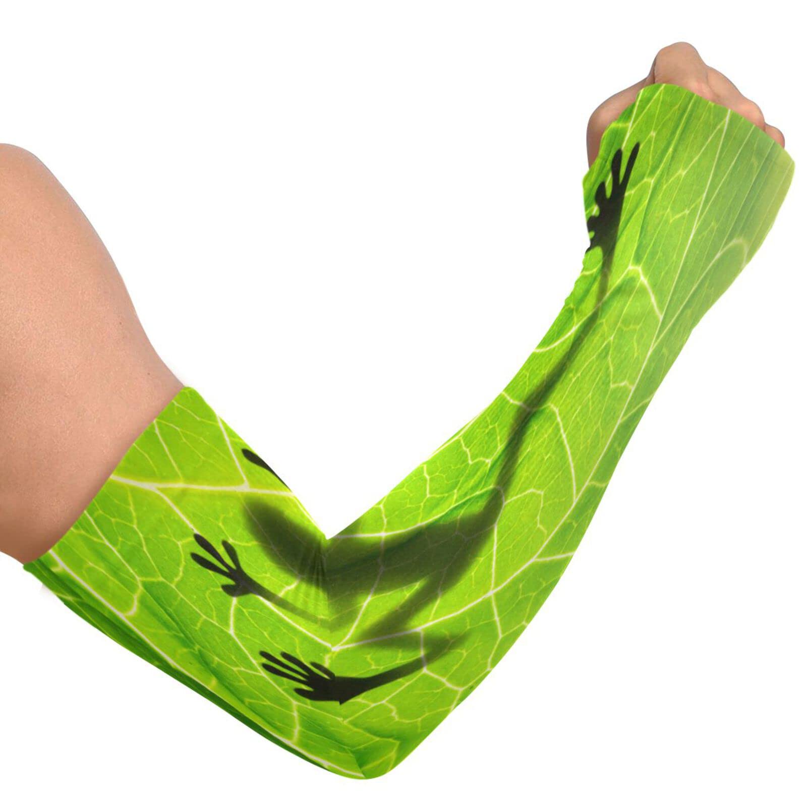 Dussdil Frog Shadow Leaf Gardening Arm Sleeves Green Leaves Farm UV Sun Protection Cooling Arm Sleeves for Garden Farm Women Men with Thumb Hole