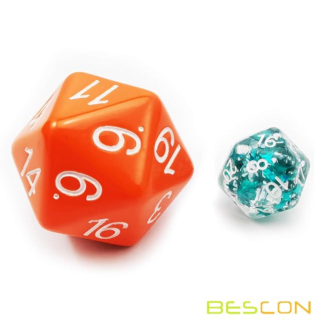 Foto 3 de 4 de Bescon Jumbo D20 38MM, Big Size 20 Sides Dice Opaque Orange, Big 20 Faces Cube 1.5 Inch