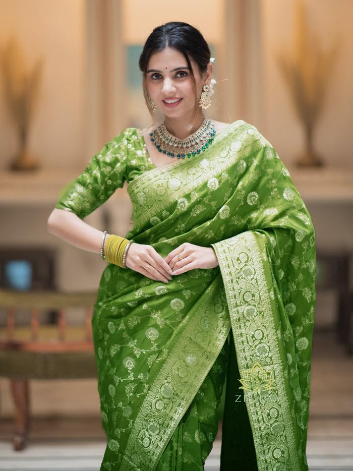 Image of C J Enterprise Women's Pure Kanjivaram Soft Silk Saree Banarasi Style Sarees For Wedding With Blouse Piece (Pari-165)