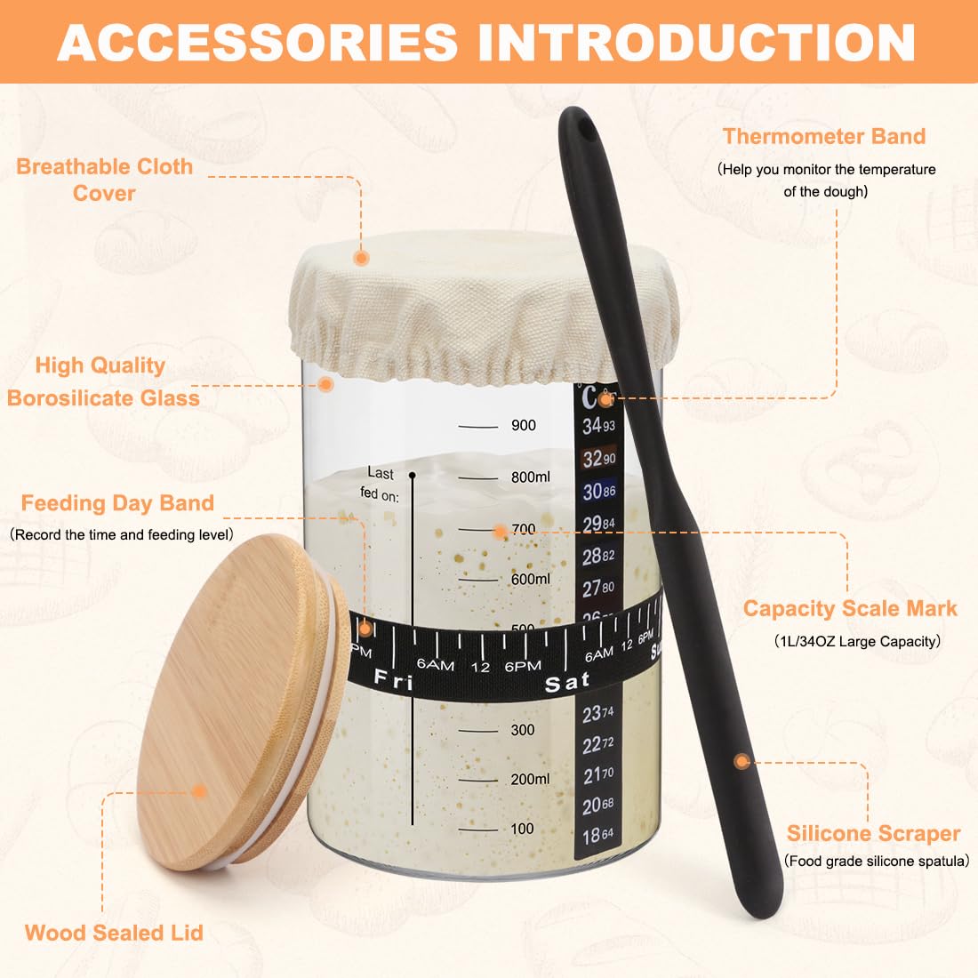 ZgoEC 18pcs Sourdough Starter Jar, 1Lx2 Glass Sourdough Starter Kit with Wooden Lid - Image 4
