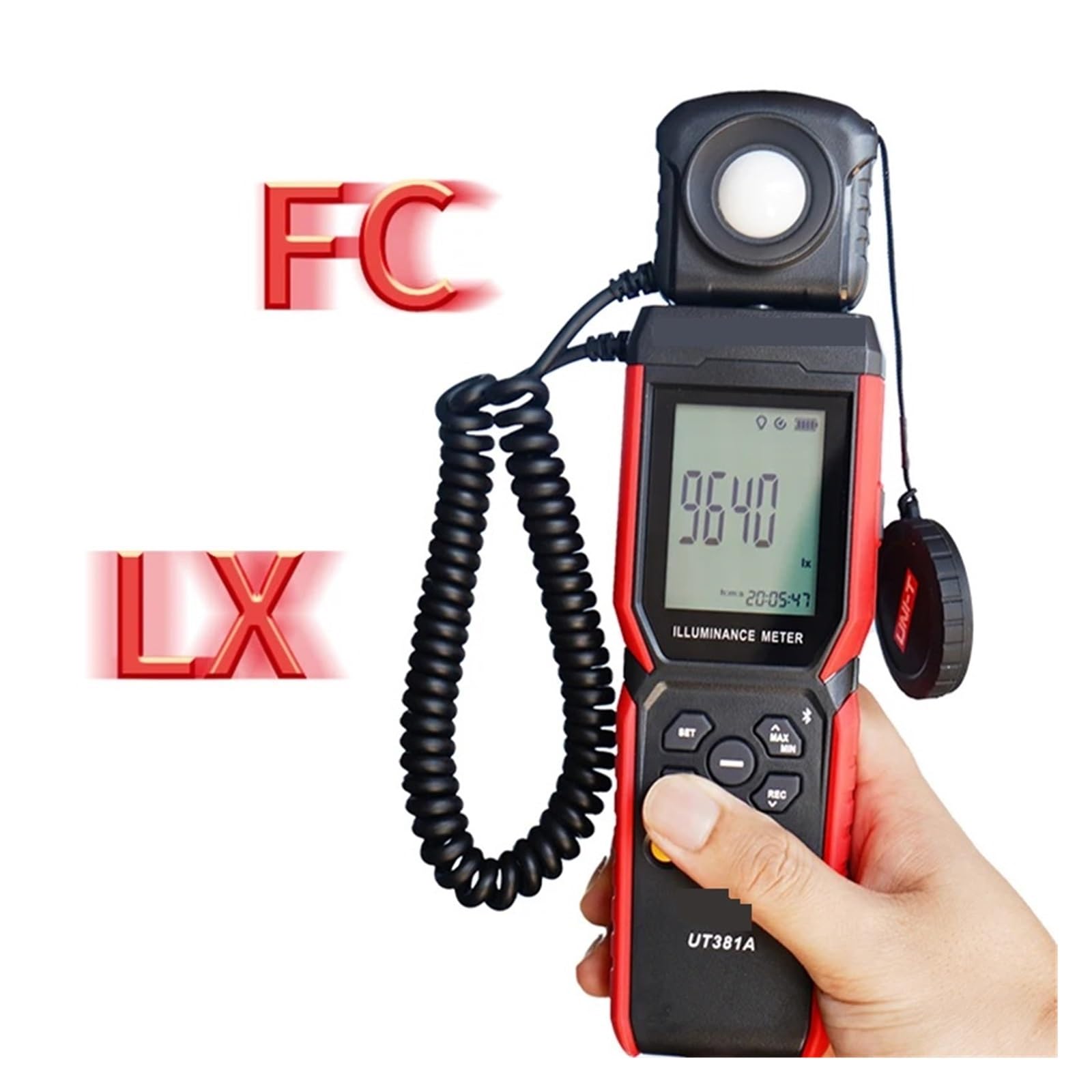 Digitaler Lichttester UT381A Illuminometer Integriertes und geteiltes digitales Lichtbeleuchtungsmessgerät 400000 Lx 37160 Fc Luxometer mit Bluetooth-App