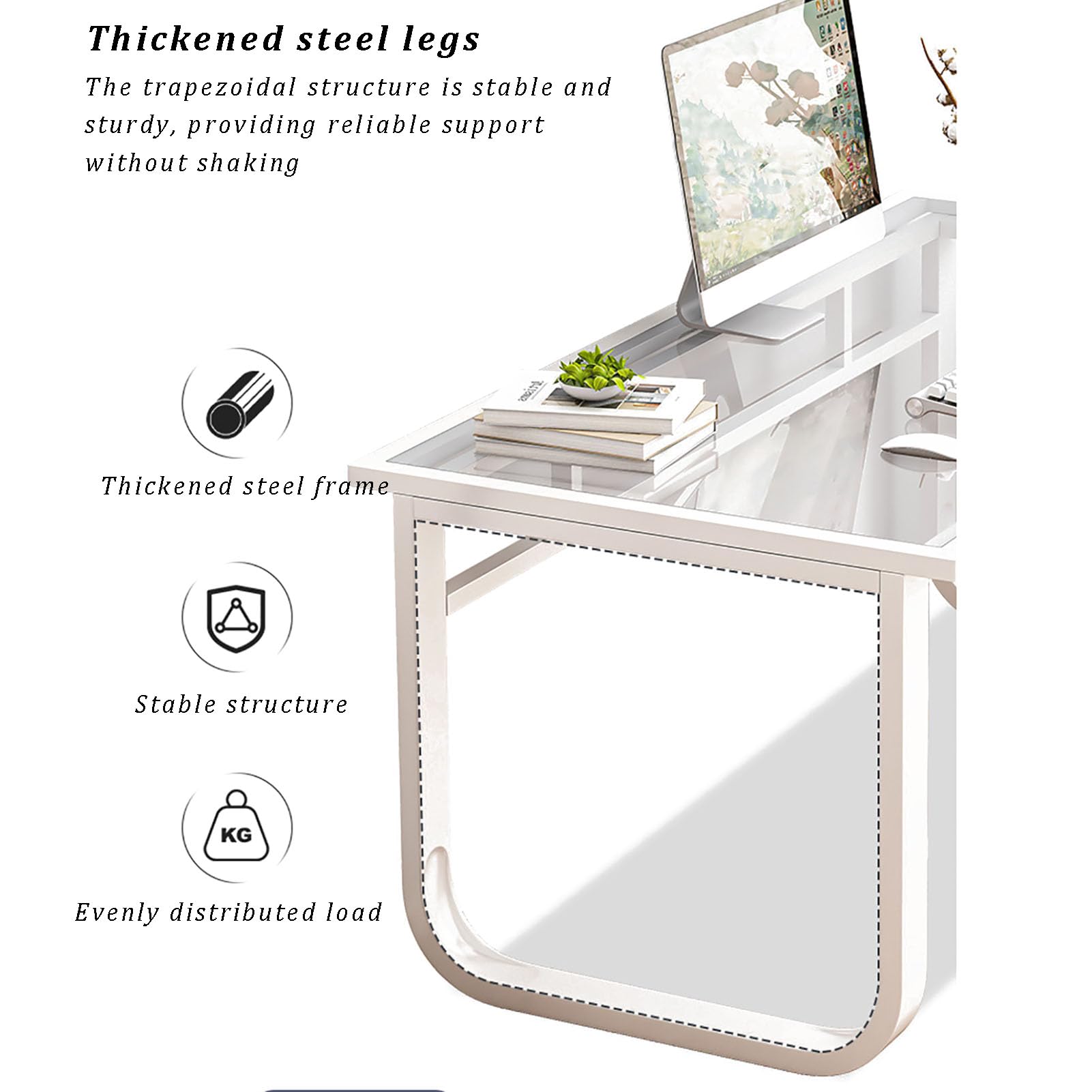 Scrivania moderna per computer in vetro temperato, robusta struttura in metallo, scrivania per ufficio, scrivania semplice da gaming per PC e workstation per casa e ufficio, 120 x 70 x 72 cm, bianca
