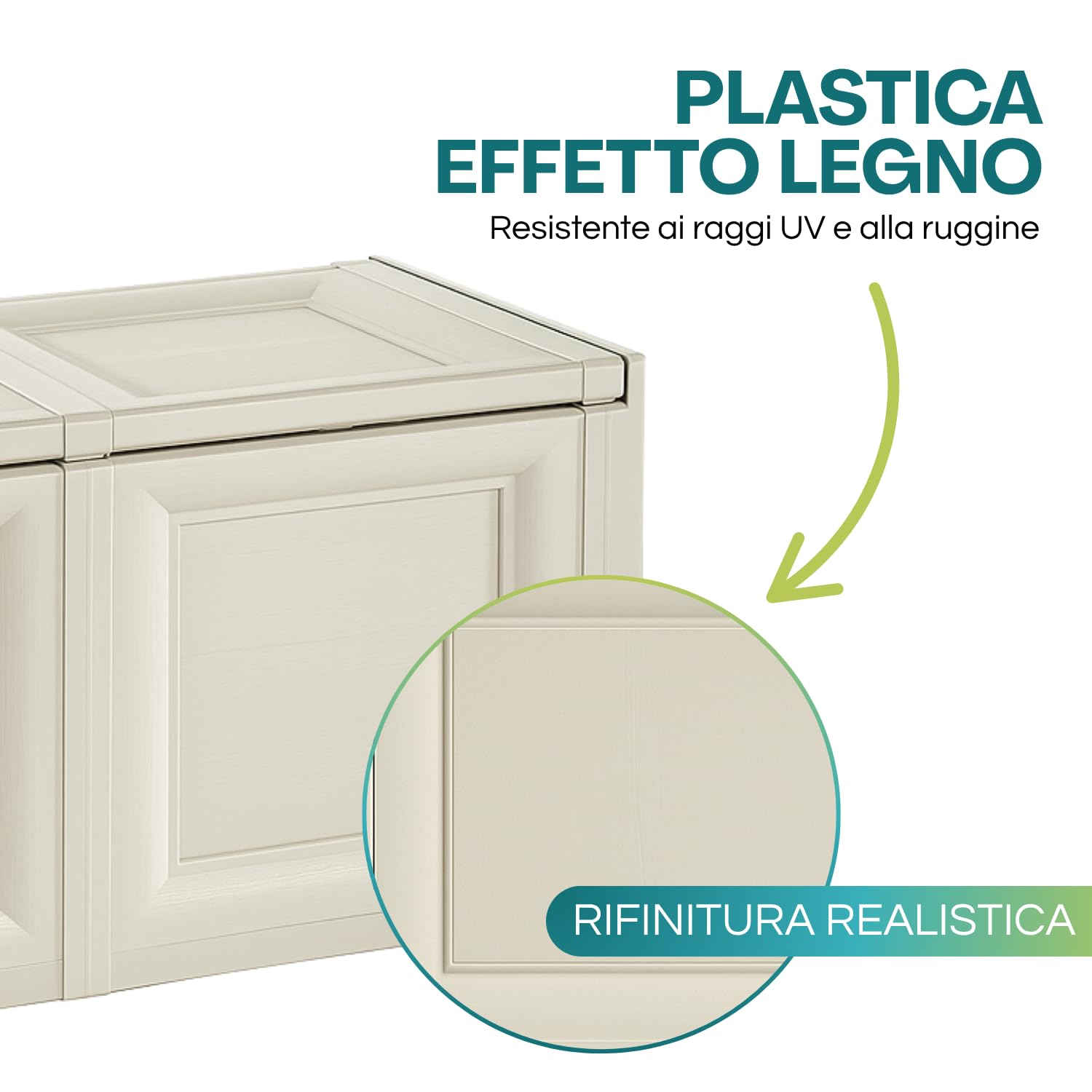 PALUPLUS Baule in Plastica a 2 Moduli con Quadrati, Misura 86x40x42 cm, Cassapanca Effetto Legno, Mobile Contenitore da Interno ed Esterno, Made in Italy, Portata 30 Kg -501C -8,7 (Angora)