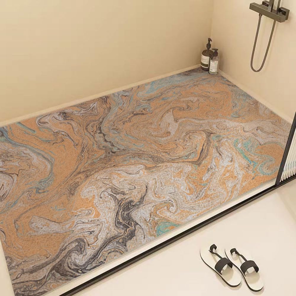 Tapis de luffa en Caoutchouc à Motif marbré, Doux et à séchage Rapide, adapté aux sols de Salle de Bain