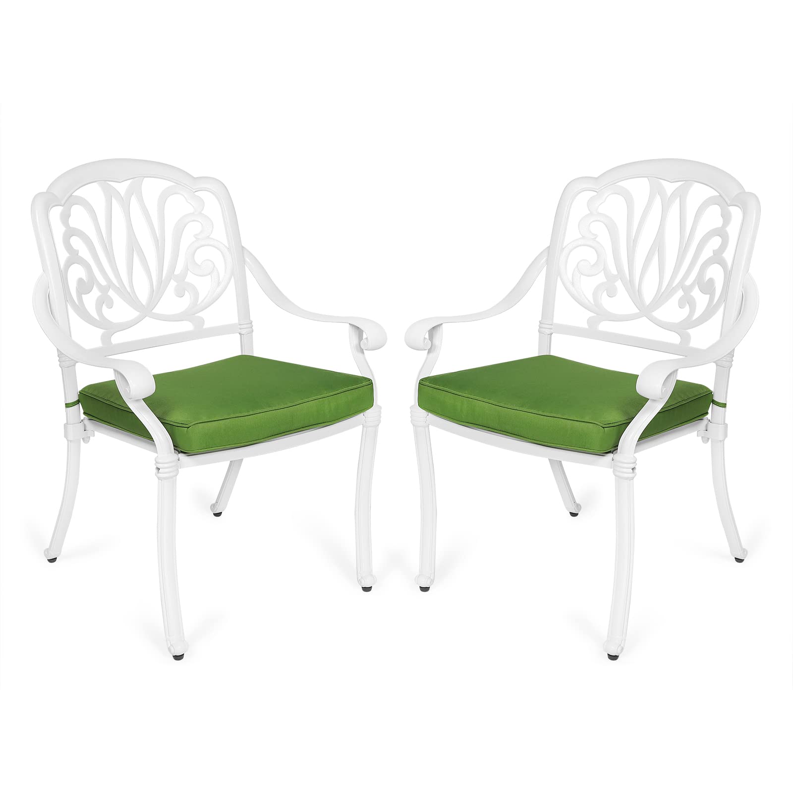 MEETWARM 2 Piece Patio Dining Chairs, Outdoor All-Weather Cast Aluminum Chairs, Patio Bistro Dining Chair Set of 2 for Garden Deck Backyard, White