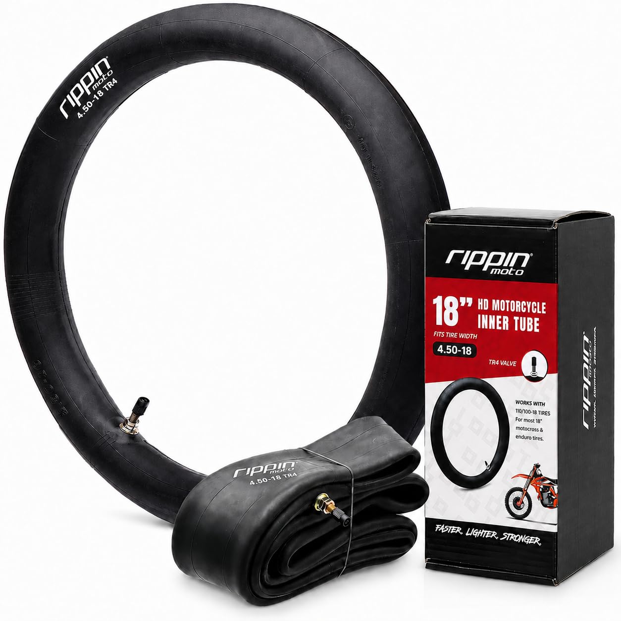 Rippin Moto 110/100-18 Heavy Duty Motorycle Inner Tube (4.50-18) 3mm Thick - TR4 Valve - Fits Most 18" (4.50 x 18) Motocross Dirt Bike Tires