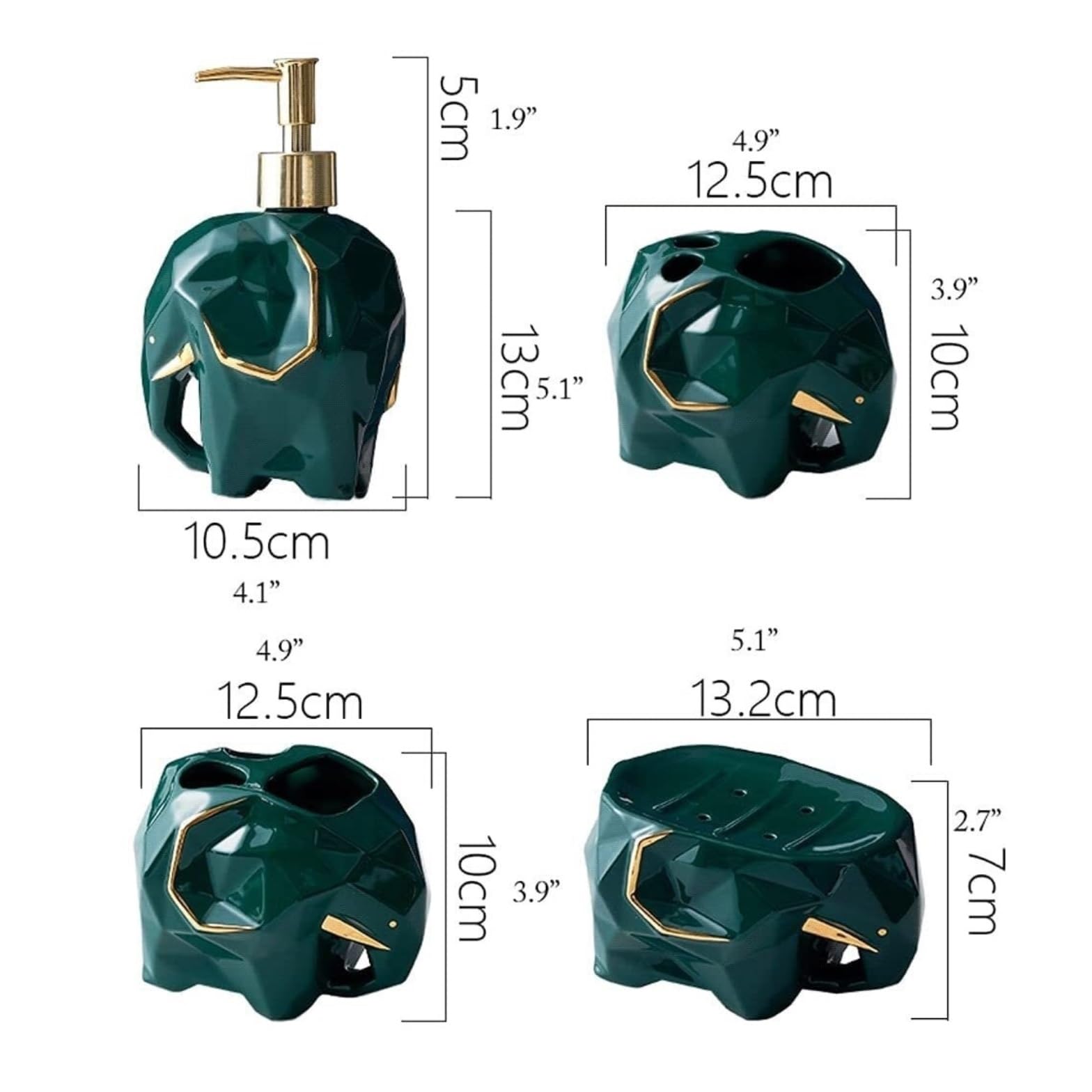 Accessori Bagno Set Bagno Set di Accessori da Bagno da 5 Pezzi Dispenser di Sapone Geometrico Dispenser di Lozione in Ceramica Portaspazzolino Accessori Bagno Decorazioni(Grün)
