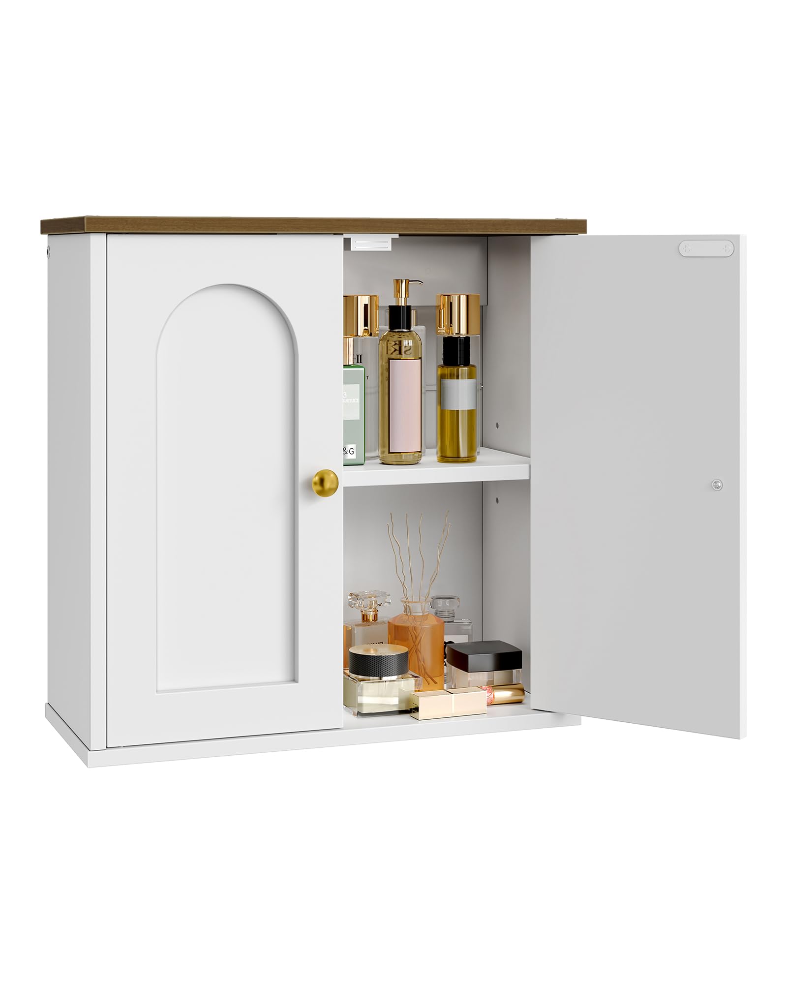 CHOEZON Armario de Baño de 40x18x40 cm, Armario de Baño sobre Pared con Estantes Ajustables, Mueble Colgante Estilo Rústico, para Baño, Cocina, Sala, Dormitorio, Blanco y Nogal