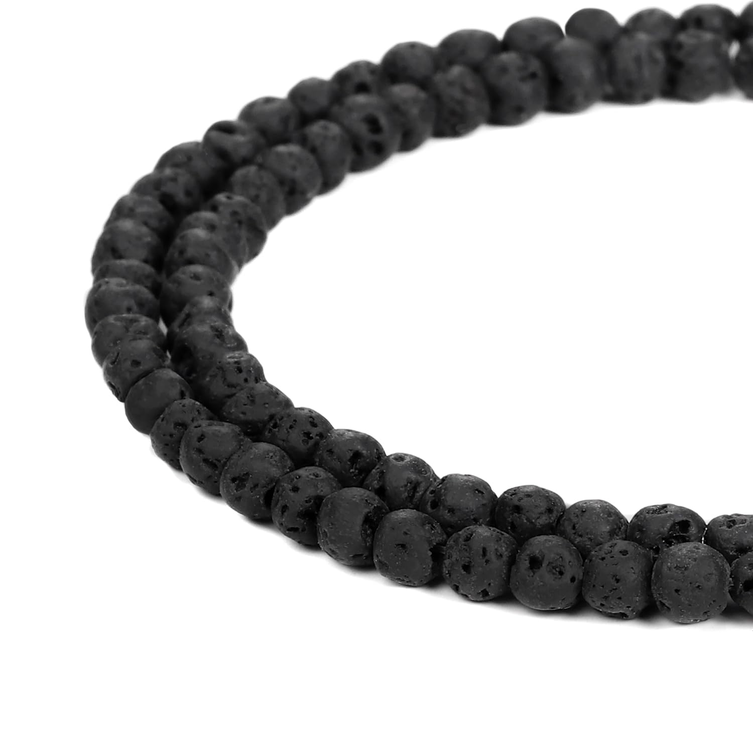 BEADNOVA 4mm Natural Black Lava Rock Stone Gemstone Round Loose Volcanic Beads with Free Crystal Stretch Cord for Jewelry Making (90-92pcs)