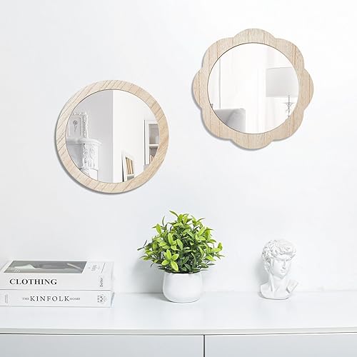 Miniatura 5 de SWTHONY Espejos pequeños con forma de flor bohemia para decoración de pared, espejo de pared con marco de madera rústica, espejo de pared decorativo