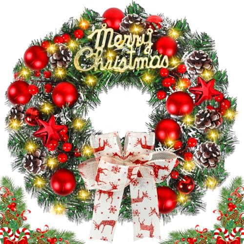 NLMWTI 30CM Türkranz Weihnachten, 30 LED Weihnachtskranz mit...