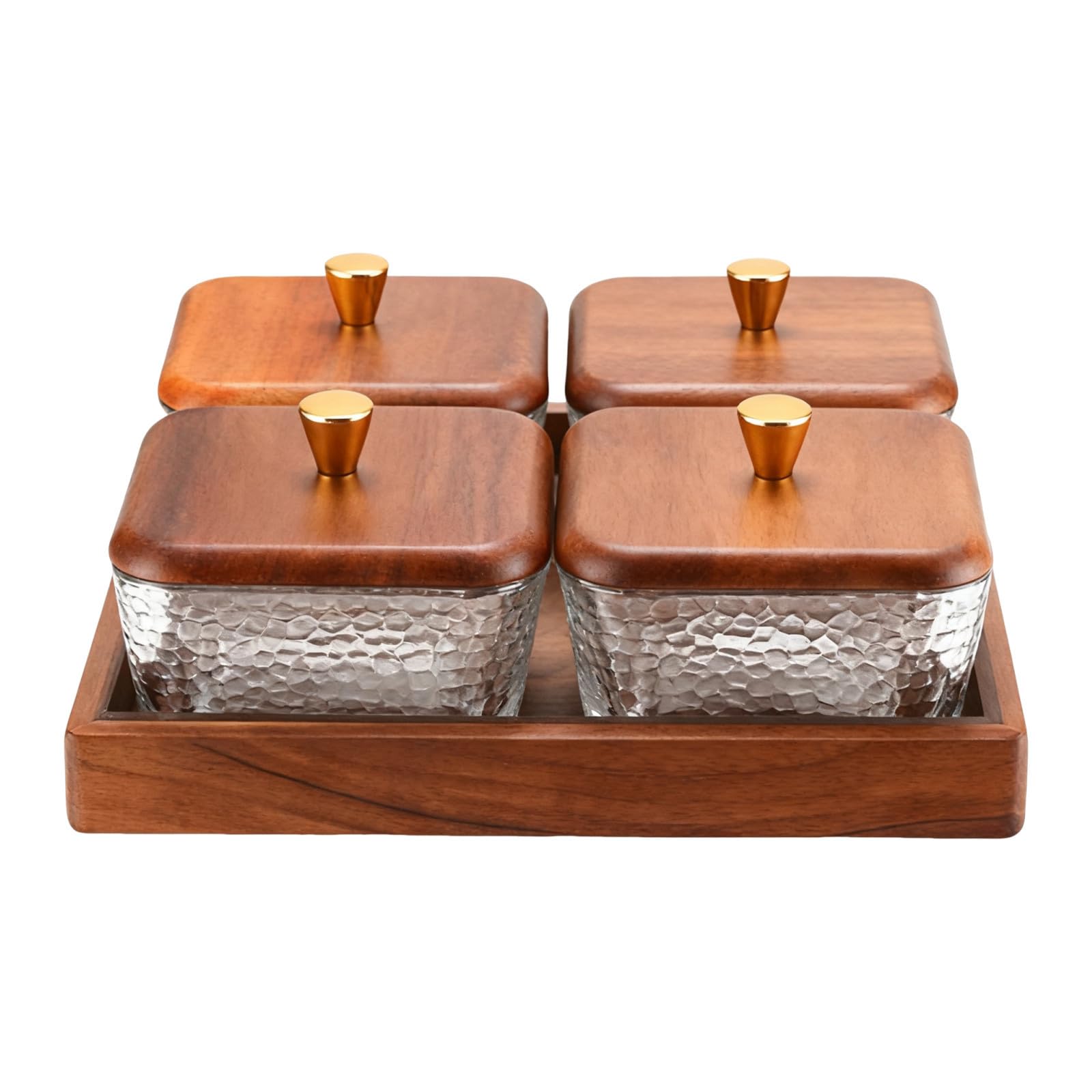 Cabilock Plato para Servir Comida con 4 Compartimentos de Vidrio y Madera