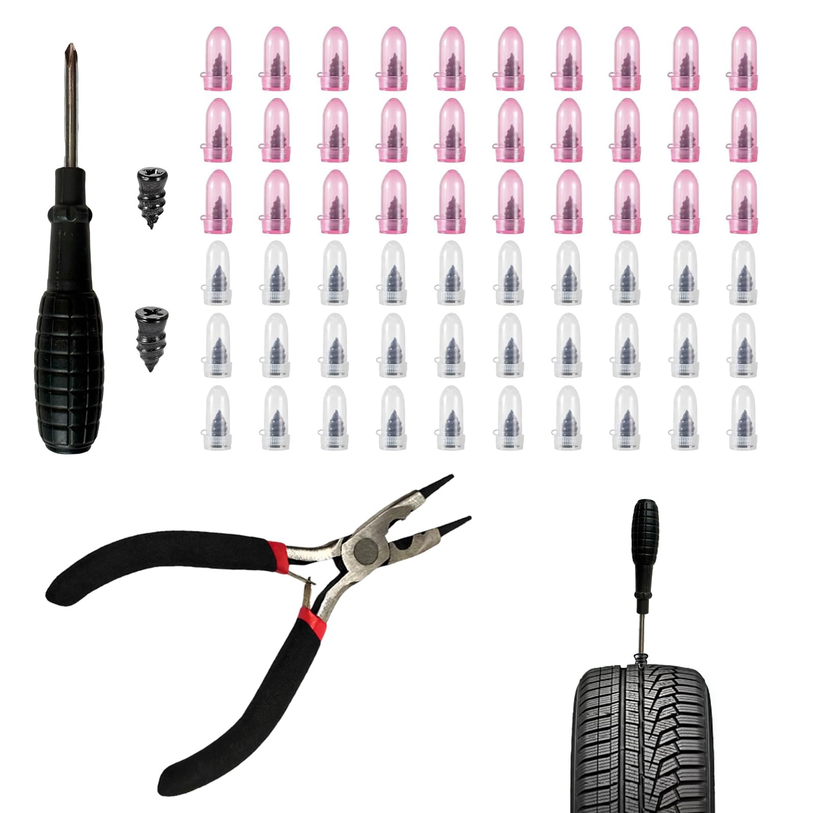 chanyi9588 62Pcs Tyre Repair Screws,Tire Repair Nails Kit with 2 Sizes,Tyre Repair Kit,Car Puncture Repair Kit with Screwdriver, Suitable for Bike Auto Motorcycle Truck Quick Repair