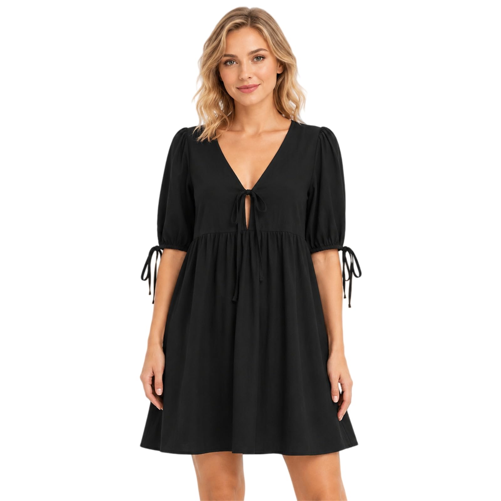 Abiti estivi per le donne 2026 Casual Scollo a V Papillon Manica Corta Vita Impero A-Line Mini Abito Fluido Manica Corta Abiti