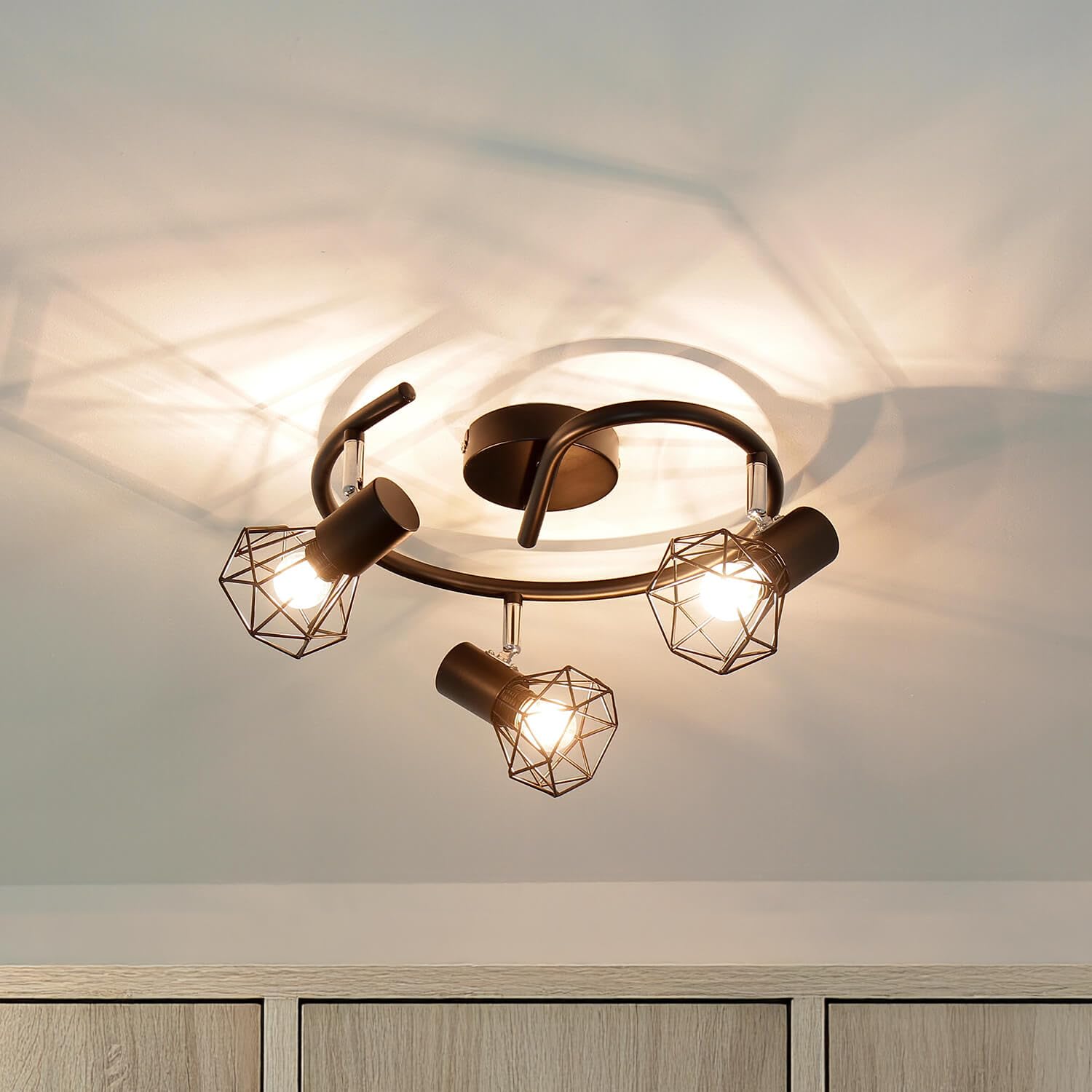 Easylight Plafonnier avec 3 spots orientables en métal noir 3x E14 compact chambre salon cuisine couloir plafonnier intérieur spot spot