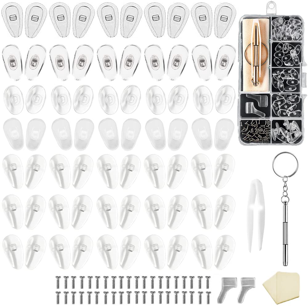 PIGIAOKA Eyeglass Nose Pads, 35 Pairs Eyeglass Repair Kit Upgraded Soft Silicone Air Chamber Screw-in Glasses Nose Pad Replacement Kit with Screws,