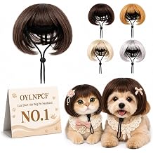 Cute Short Hair Wig Pet Headband, 4 Pack Dog Cat Costume Accessories, Adjustable Elastic Band, Funny Cosplay Hat Fits Small Medium Large Puppy Kitten Photo Booth Party Dress Up DecorBrown