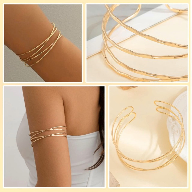 6-teiliges Oberarmreif Set Silber 925 - Verstellbare Boho Armreifen Damen