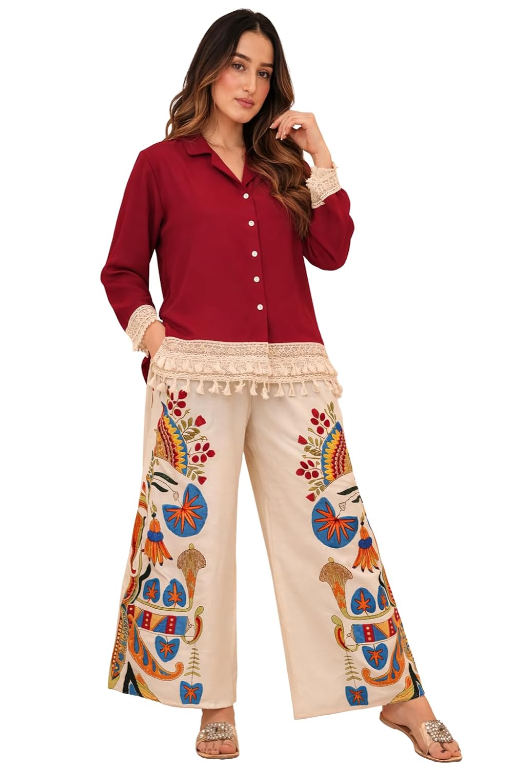 Shrisay Creation Women's Rayon Silk Printed Work Co_Ord Set Collor Neck & 3/4 Sleeve For Women Lightweight & Breathable Fa... - Review, Price and Buying Guide