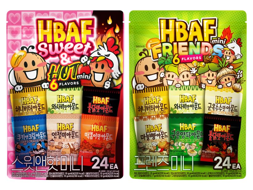[Official Gilim HBAF] Variety Sweet Hot 24Pack + Variety Friends 24 Pack Seasoned Almonds On-the-go Nut Protein Snack, Child After-School, Office, Trip Camping Snack | Korean Souvenir (48 Pack)