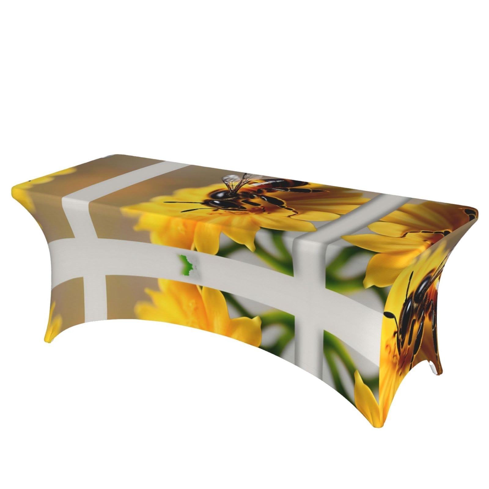 Housse élasthanne extensible pour table de buffet imprimé fleurs et abeilles
