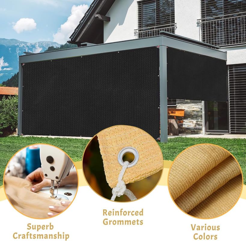 Image of MetDeals HDPE Knitted Balcony Sun Shade Sail Canopy Cover for Outdoor, Garden & Terrace|UV & Sun Protection with Rustproof Eyelet & Cable Tie for Easy Installation(Black, 14x9 Ft)(Pc 1)