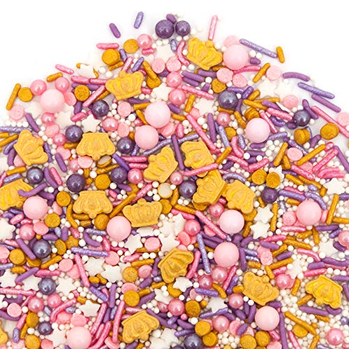 Sprinkles, Princess Sprinklefetti 8oz, Pink Purple Gold Crowns, Sprinkles for Baking, Gluten Free