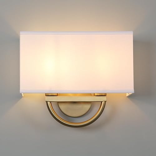 Yosoan Aplique de pared para interiores de noche, lámpara de pared industrial vintage de doble cabeza, pantalla de tela cuadrada blanca para