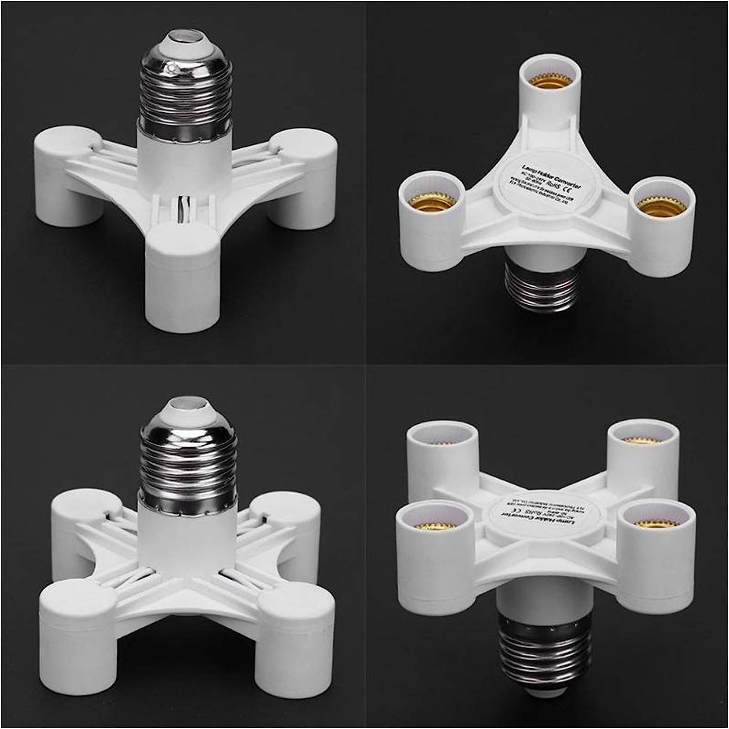 Presa di Ricambio in plastica per portalampada, Adattatore for portalampada da E27 a E14, Splitter a 3 e 4 Teste(4 to 1)