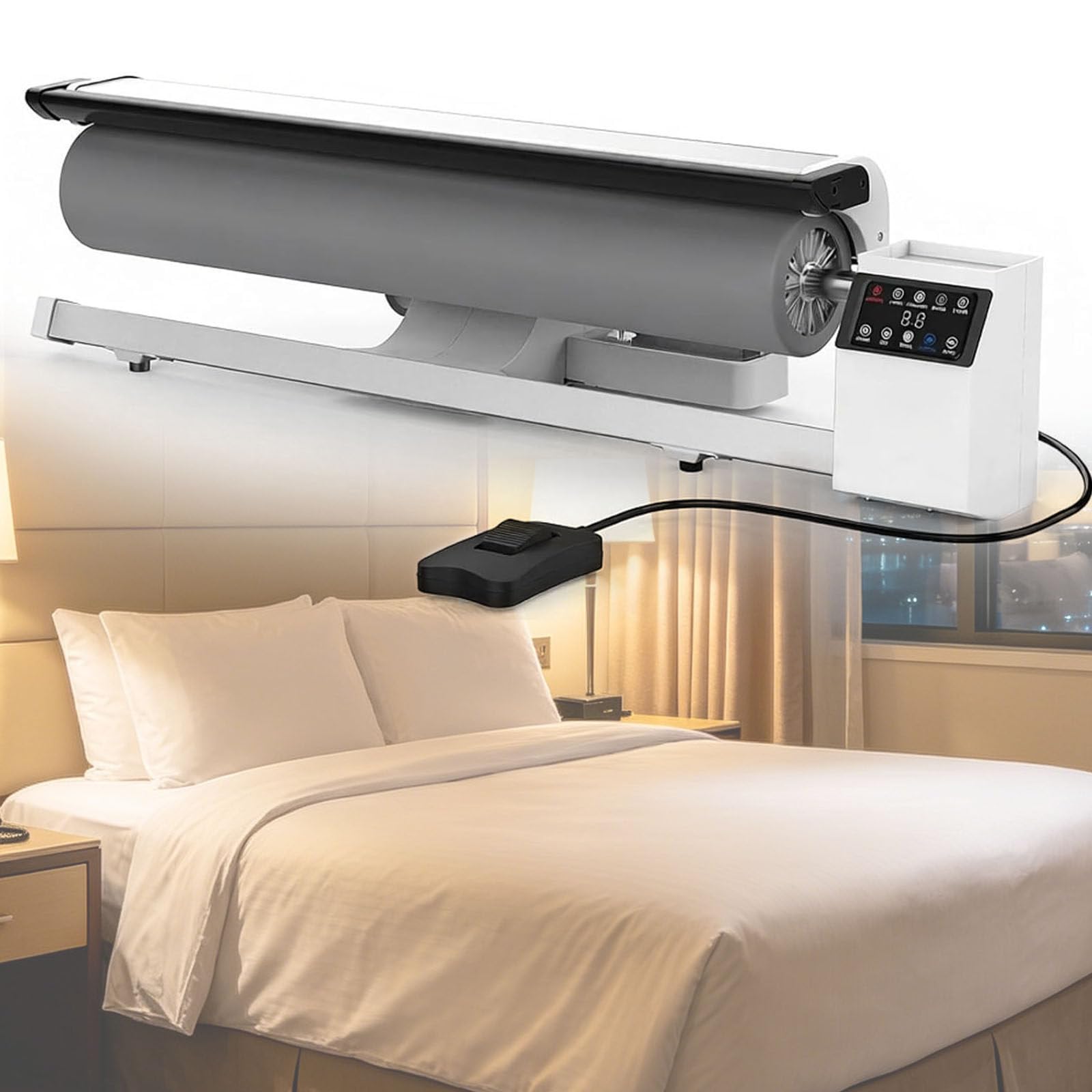 Drmoxin Commercial Steam Roller Ironer, 90cm Rotary Iron with Touchscreen, Foot Pedal, Continuous Steam 70g/min 2L Tank 2.5m/min Speed for Hotel Linen, Laundry