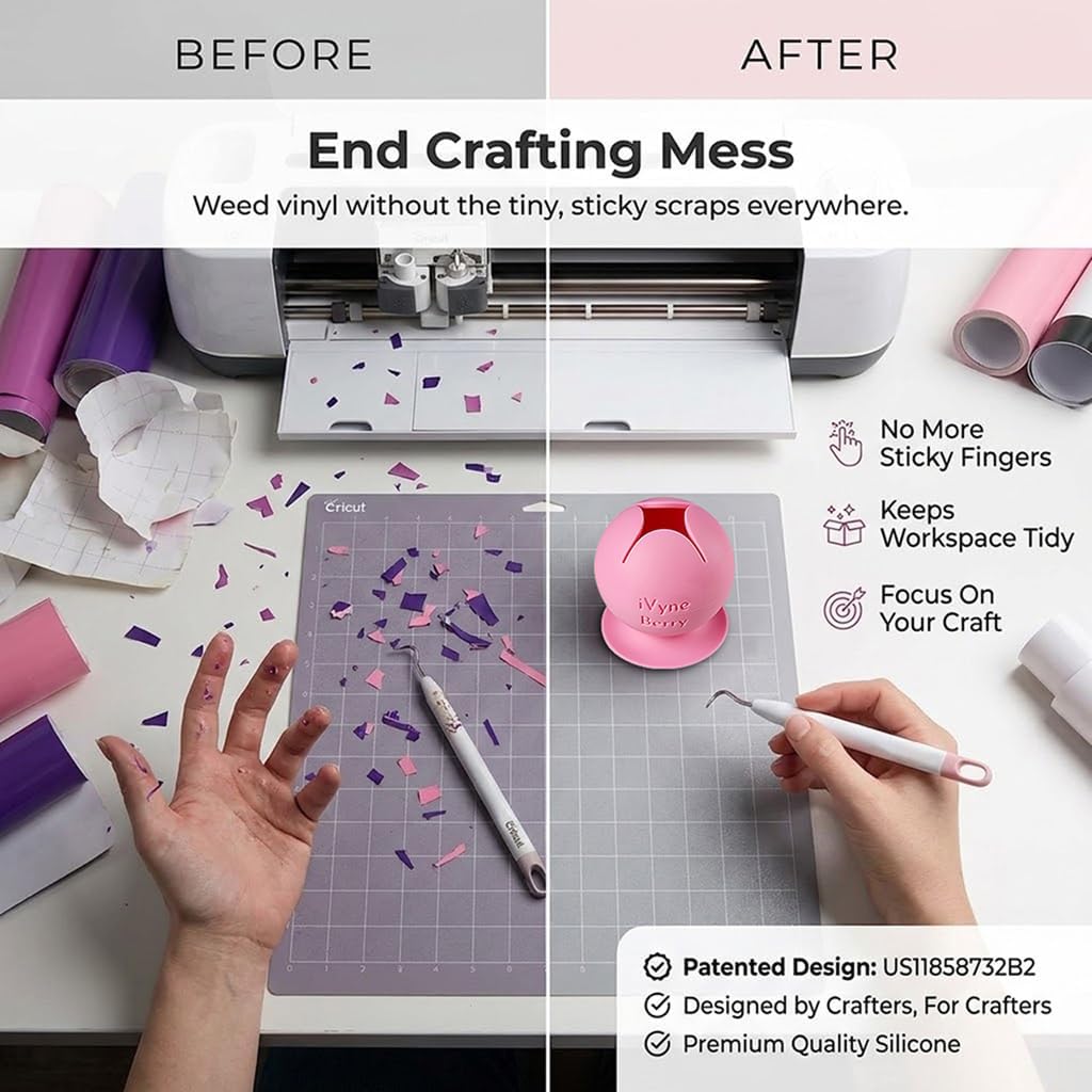 iVyne Berry Suctioned Vinyl Weeding Scrap Collector | Versatile Multi-Surface Suction & Anti-Spill Vinyl Scrap Collector w/ Soft and Flexible Silicone to Protect your Weeding Tools | Pink, 1 Pack