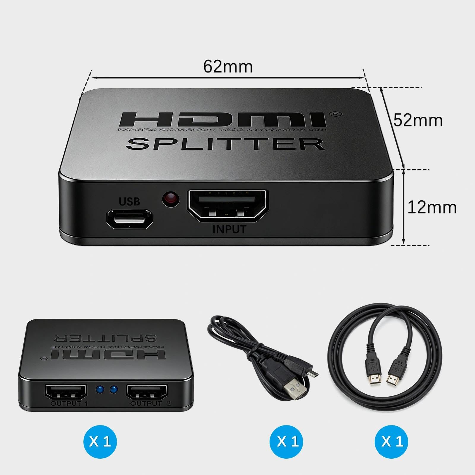 Splitter HDMI 1 in 2 out 4K per 2 monitor, distributore HDMI Full HD per HDTV, Xbox, PS4