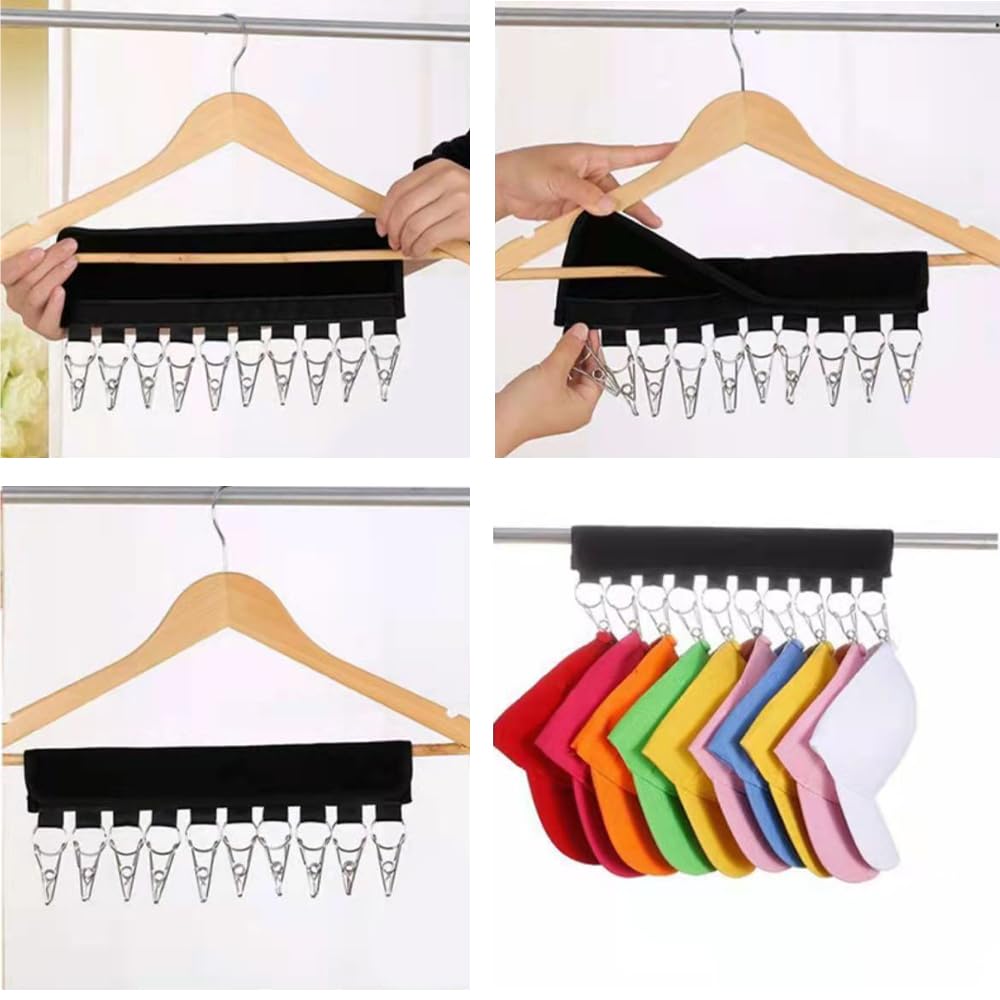 ONEBO 2 Pezzi Fermagli per Stendibiancheria,Appendiabiti per biancheria intima,Antivento pieghevole stendino,Clip stendino per calzini con 10 clip,per intima reggiseni, sciarpe, guanti