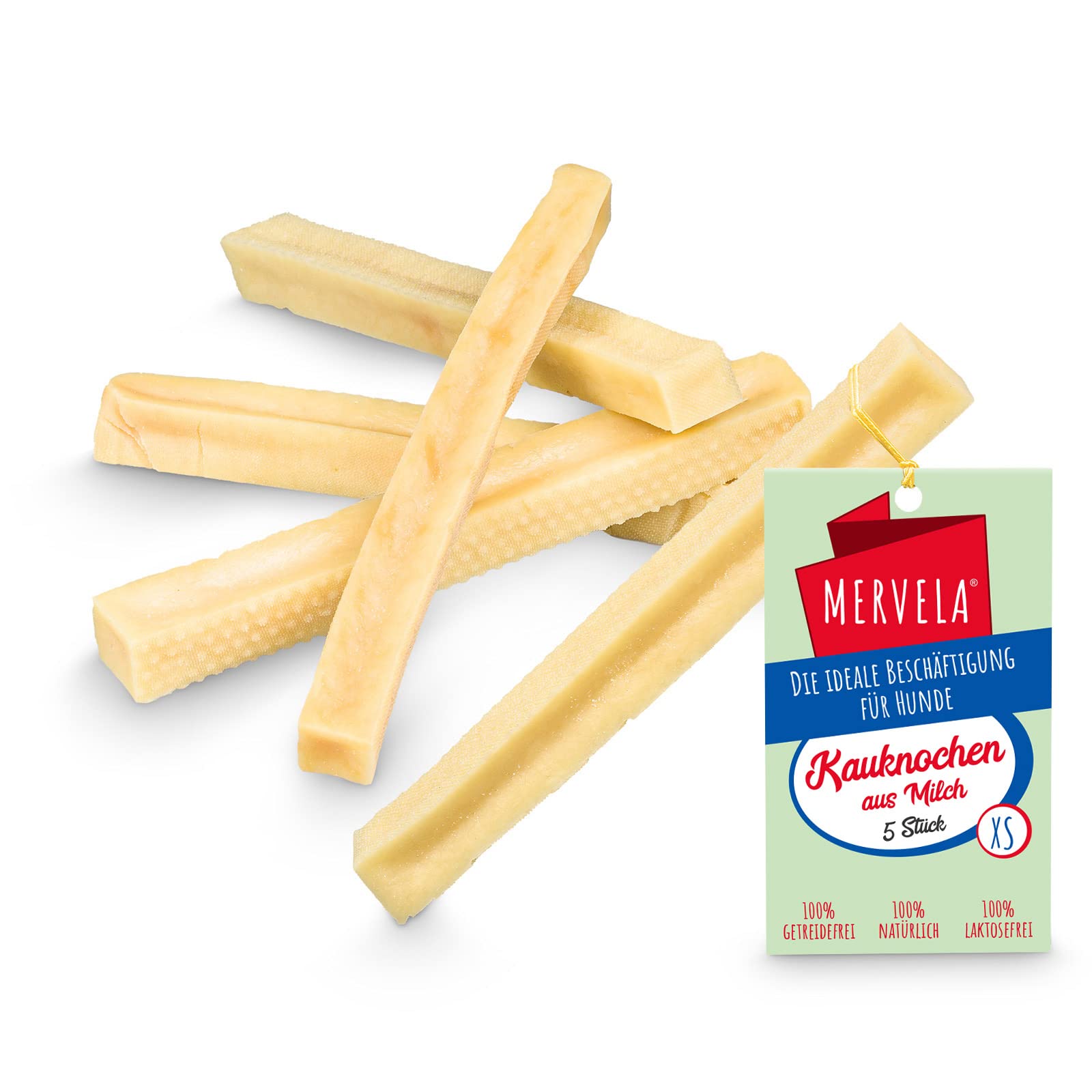 MERVELA Hueso masticable para Perros Muy pequeños - 28 g por barrita - Hecho a Mano - con Delicioso Sabor a Queso - 100 % Natural - Cuidado Dental óptimo para tu Amigo de Cuatro Patas (5 Piezas)